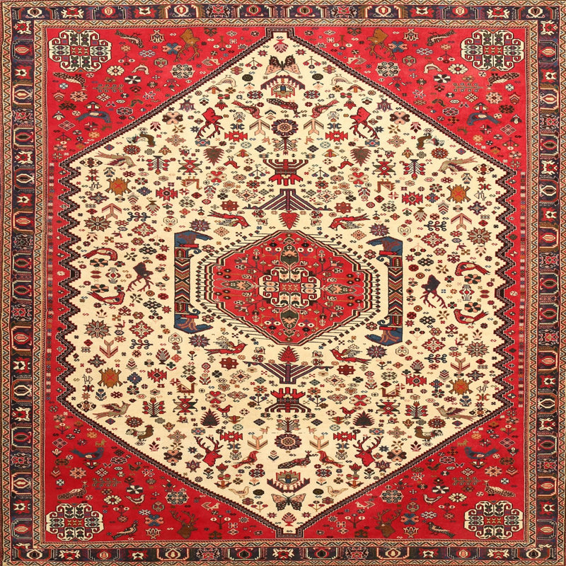 Tapis traditionnel rouge / chêne, Rond 4 pi