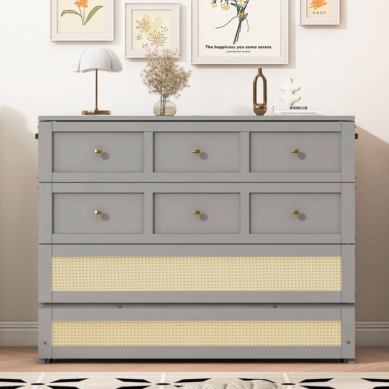 Lit escamotable double avec grands tiroirs, Gris