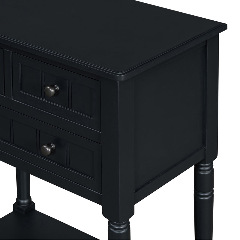 Console étroite, canapé mince avec trois tiroirs de rangement et tablette inférieure (noir), Noir