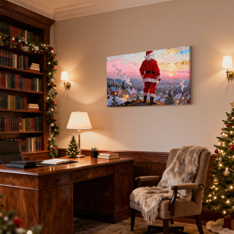 Ensemble de 3 impressions sur toile de Noël, père Noël debout sur une colline au coucher du soleil, H 12 po x l 18 po