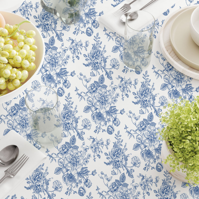 Pyrenees Floral Cotton Twill Tablecloth – Round, Washable, Botanical Print, Decorative Dining Linen