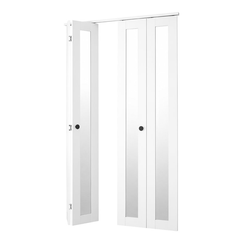 Porte pliante pliante à 4 panneaux, porte pleine grandeur en miroir 48 po (quatre 12 po) x 80 po avec trousse de quincaillerie durable et cadre composite, conception contemporaine pour économiser de l'espace dans les placards et les chambres