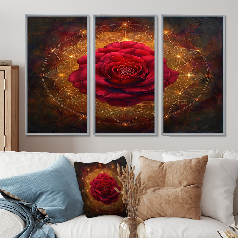Tayla - ensemble de reproductions d'art murales roses, H 28 po x l 36 po x P 1 po, Encadrement argenté