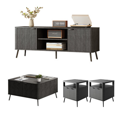 4-Piece Modern Living Room Furniture Table Set with Lift-Top Coffee Table, Charging End Tables & TV Stand