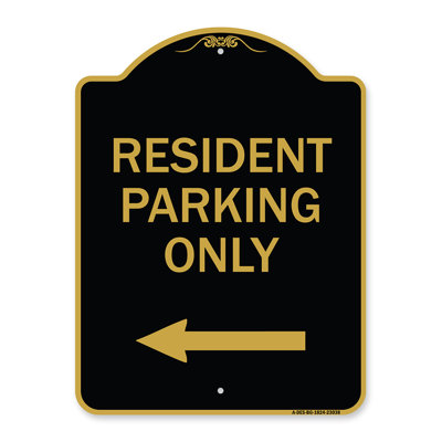 Enseigne Signmission Designer Series - Enseigne de stationnement réservée Stationnement pour résident seulement (avec flèche gauche) | Enseigne architecturale noire et dorée en aluminium de gros calibre 18 po x 24 po | Fabriqué aux États-Unis