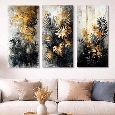 Lush Tropical Palm Tree Forest – Gold Palms 3 Piece Metal Print Wall Art