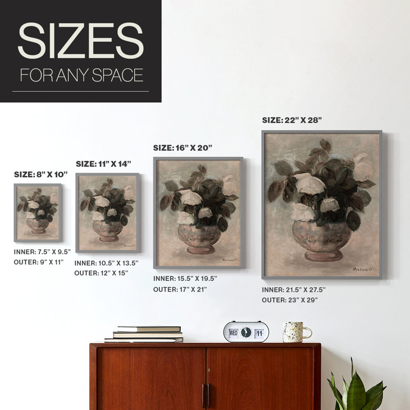Impression florale vintage encadrée XCVI - bois massif, Gris, H 15 po x l 12 po