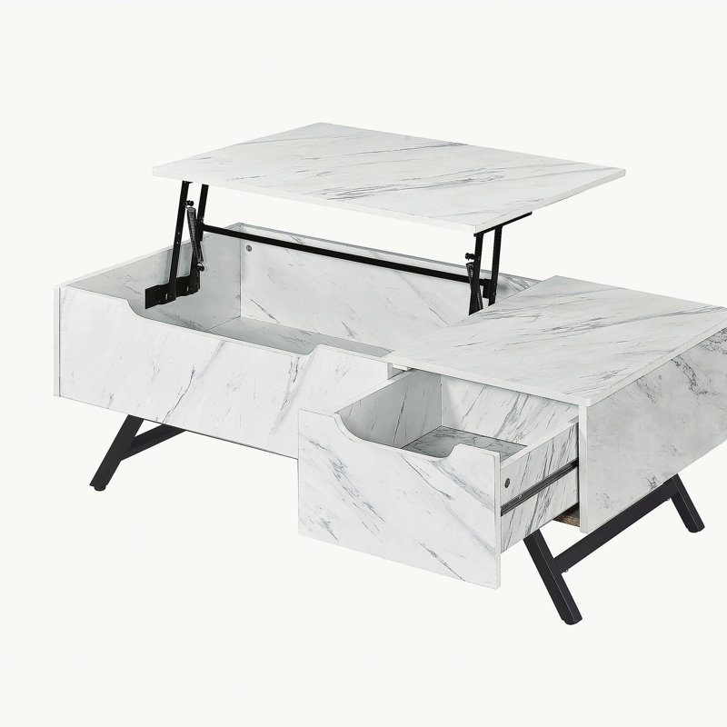 White coffee table with flip-top surface, White, Marble