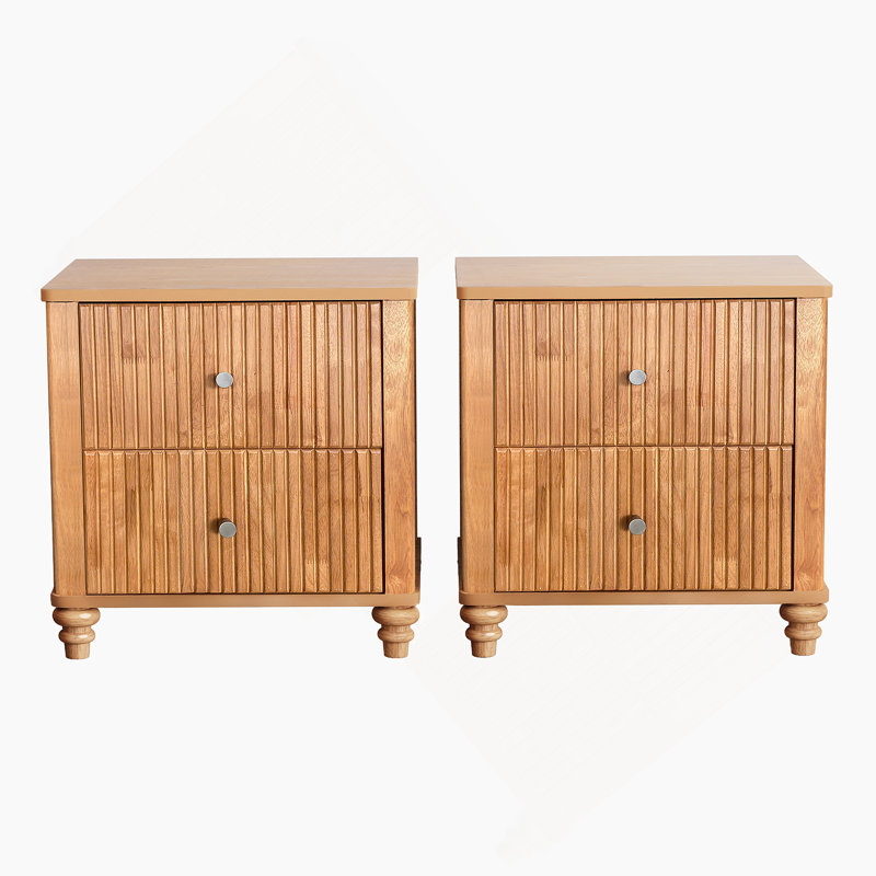 Table de chevet 2 pièces, table d'appoint à 3 tiroirs avec poignée en métal, Ensemble de 2