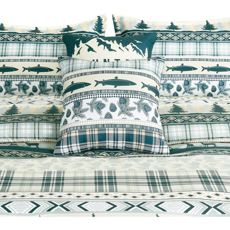 Queen Multicolor Microfiber Lodge Comforter Set with Wildlife Motifs