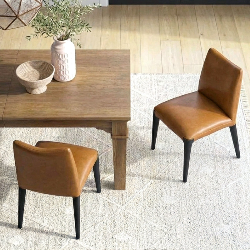 Chaise de salle à manger rembourrée en cuir véritable 21 po de large moderne sans assemblage (ensemble de 2), 2, Tanné