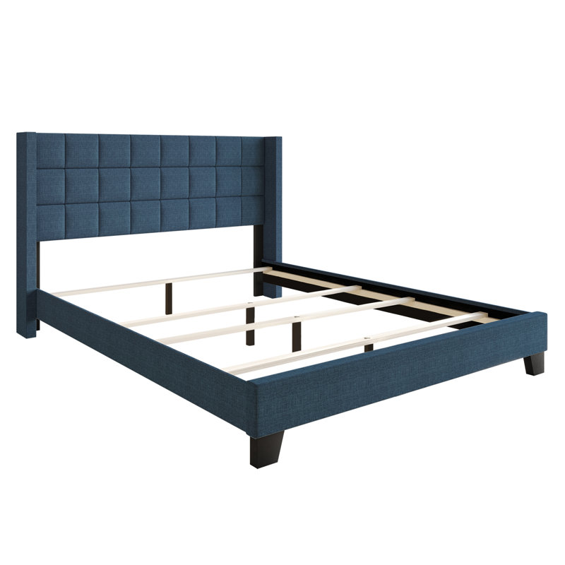 Lit à oreilles tapissier Jiahang, Bleu denim, Très grand