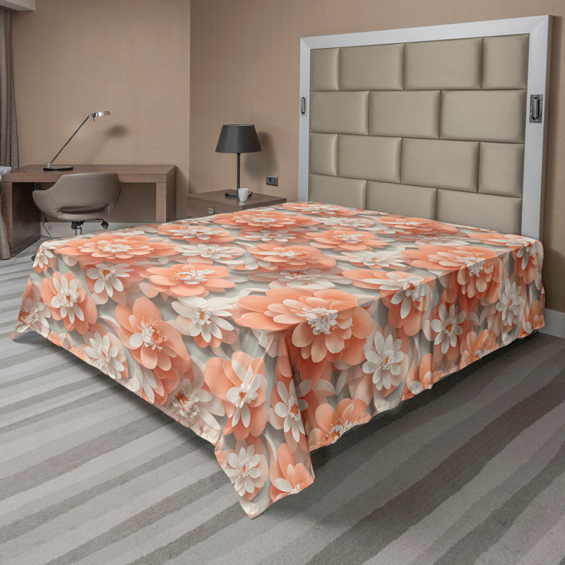 Floral Flat Sheet, Salmon Pale Tan