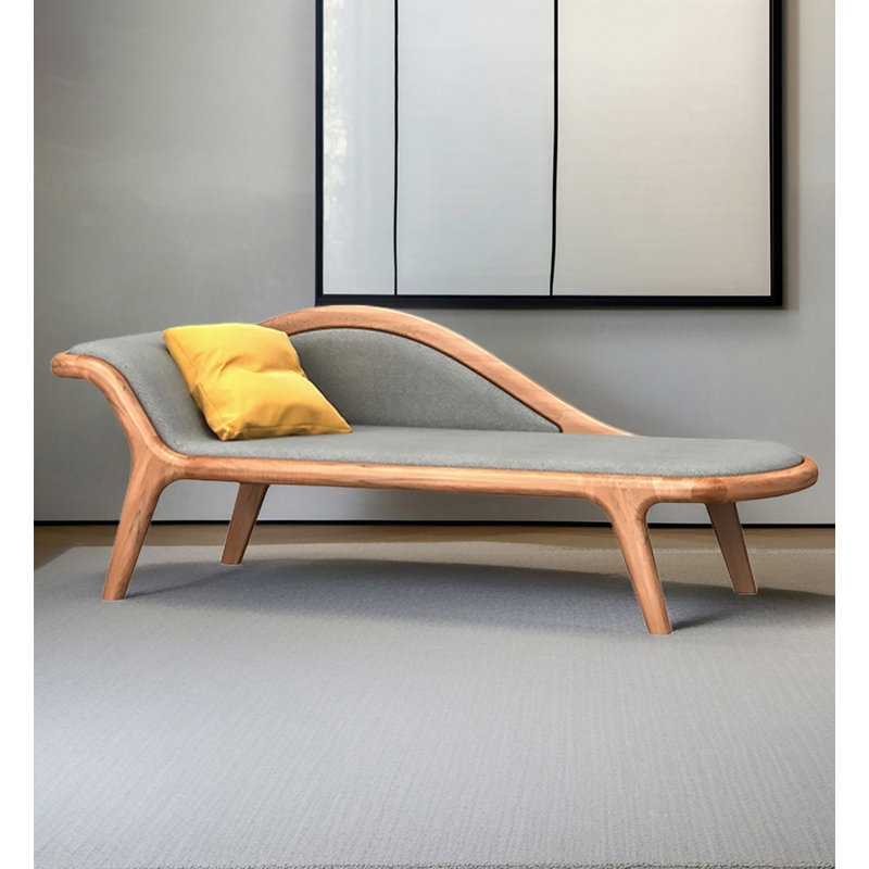 Chaise longue de style nordique en bois massif et tissu pour chambre et salon, Face à la gauche