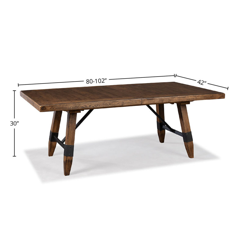 Huell Extendable Solid Wood Top Metal Base Dining Table