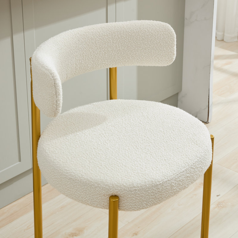 Tabouret de comptoir à dossier bas 24 po Najira, 2, Doré, Cream White Polyester