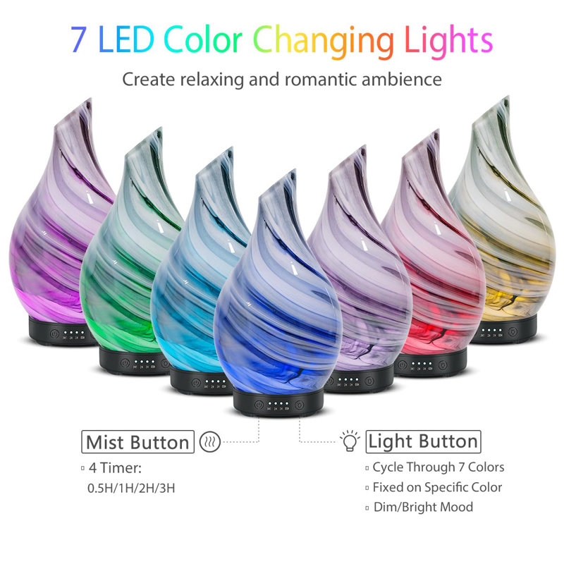 Oil Diffuser & Essential Oils Set - Aromatherapy Diffuser With 6 Essential Oils Set, Ultrasonic Cool Mist Oil Diffusers For Essential Oils, 4 Timer & 7 LED Light, Waterless Auto Shut-Off