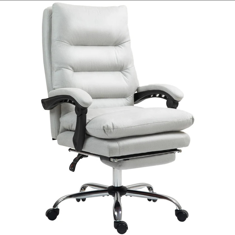 Fauteuil de bureau en microfibre à massage, fauteuil inclinable chauffant avec repose-pieds, gris clair