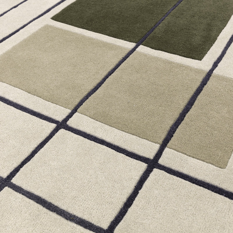 Gina Rectangle Geometric Wool Dhurrie, Beige/Green, Rectangle  200 x 290 cm