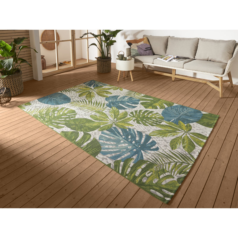Leaves Turquoise/Green Indoor/Outdoor Rug, Rectangle 200 x 285cm