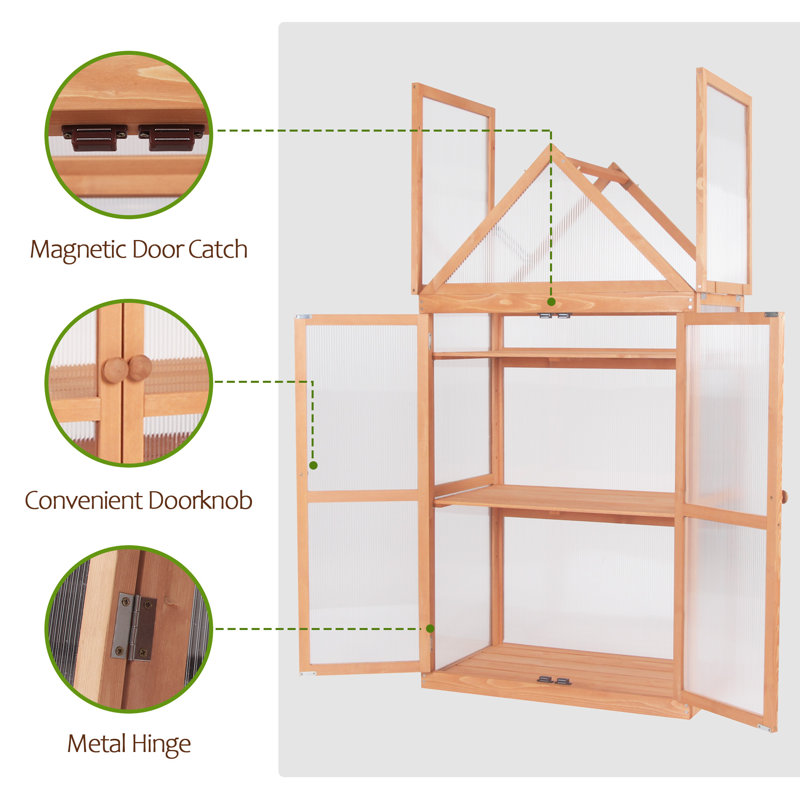 18.3" W x 29.9" D Wooden Greenhouse Cold Frame，Garden Raised Flower Planter Shelf, Orange