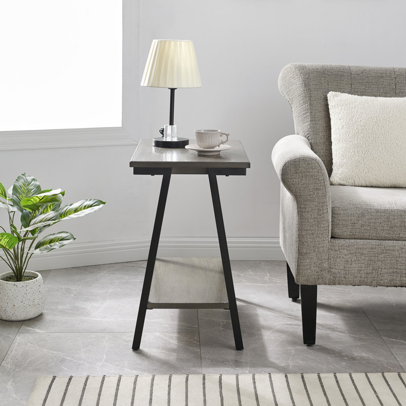 Table d'appoint étroite en bois manufacturé Empiria, gris, Noir mat