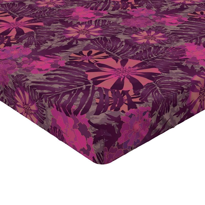Drap-housse Ambesonne, Magenta et rose séchée / motif floral corail, Drap-housse très grand californien