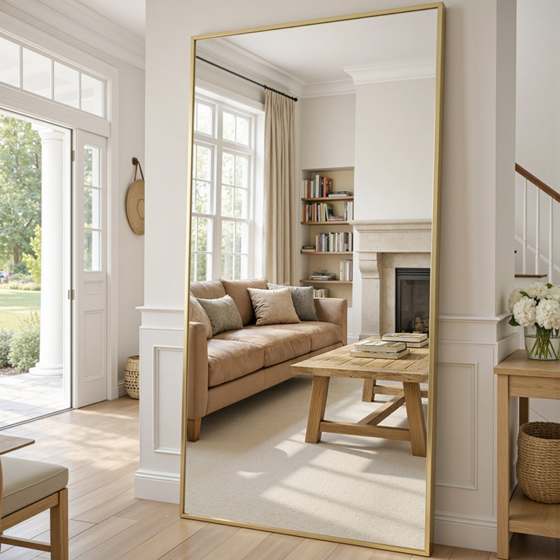 Oversized Rectangle Floor Mirror with Stand, Wall Mirror, Gold, 81" x 41"