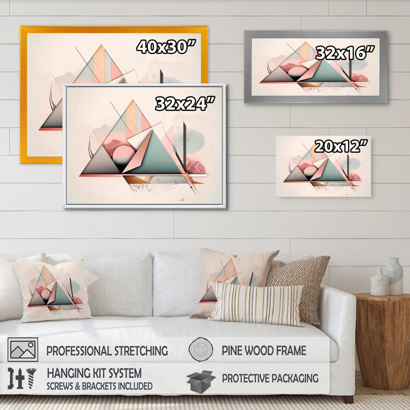 «Mid Century Pastel Mountains I», art mural moderne sur toile géométrique, Cadre photo noir, H 30 po x l 40 po x P 1,5 po