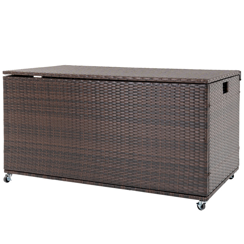 Harbourside 54.7'' W 140 Gallons Wicker Deck Box with Wheels, Brown