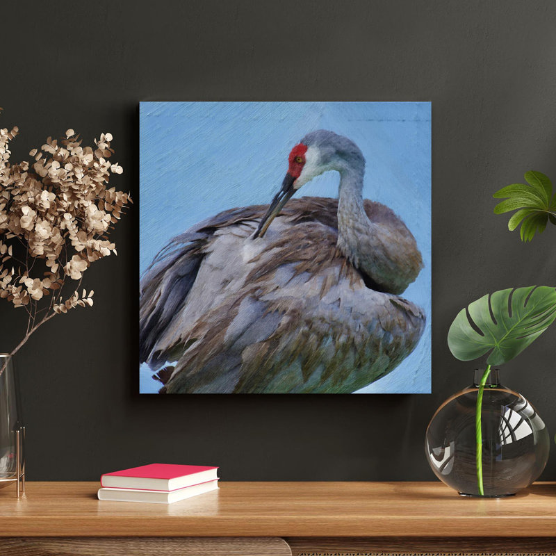 «A Sandhill Crane Under Blue Sky», reproduction d'art graphique sur toile tendue, H 16 po x l 16 po