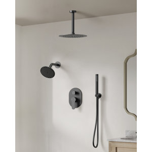 10-Inch Rainfall Shower System, Ceiling Mount Dual Showerheads Faucet Set with Handheld SHower Spray