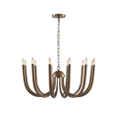 Classic 12-Light Aged Brass Curved Arm Dimmable Chandelier