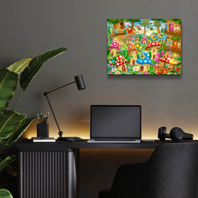  «Gnomes In Mushroom Homes» par DoodleScapes, art mural en verre acrylique, 16 po x 12 po