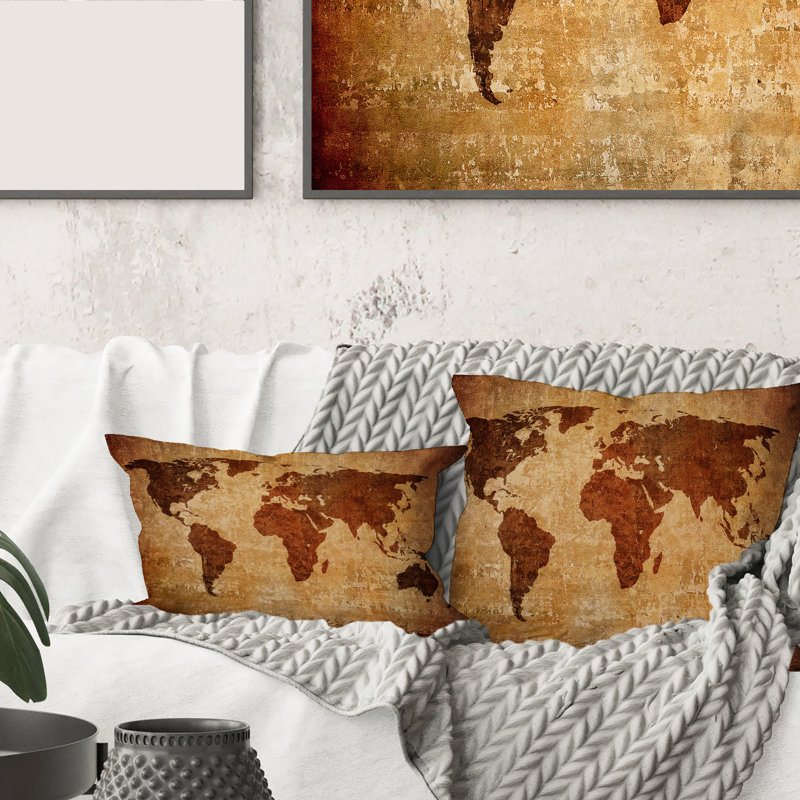Rectangle, ancienne carte du monde - Coussin décoratif à imprimé rétro