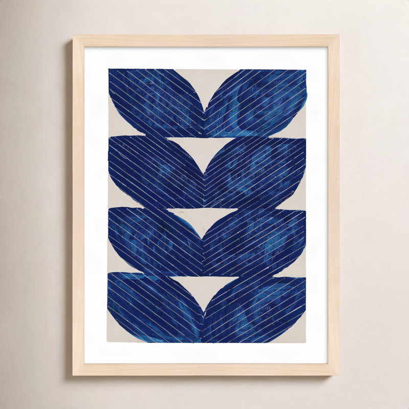 «Blue Chevron Navy» par Andrea Stokes - Art mural encadré, H 20 po x l 16 po, Brun