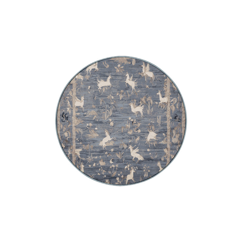 Machine Washable Blue Area Rug, Round 5'