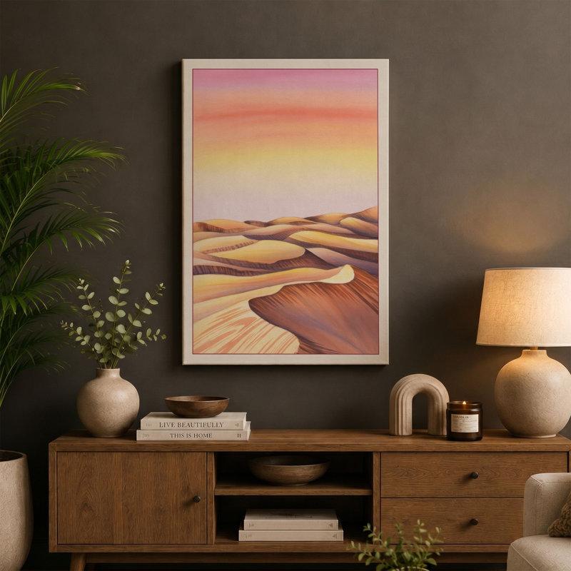 Desert at Dawn Minimalist - Wrapped Canvas, 18x12 - 45.7 x 30.5 cm, Cream Border