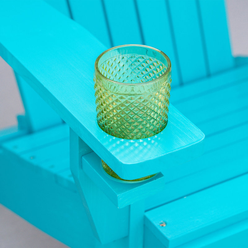 Patio Wooden Adirondack Chair With Cup Holder, Blue