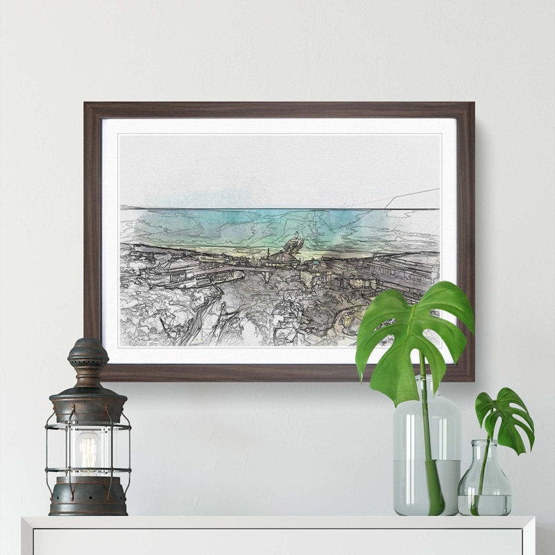 The Bournemouth Coast in Abstract - Picture Frame Drawing Print, 36cm H x 48cm W x 2cm D, Walnut Framed