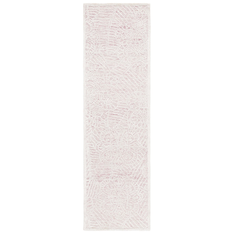 Tapis floral rose / ivoire en soie / coton touffeté à la main Giosue, Tapis de couloir 2 pi 3 po x 8 pi