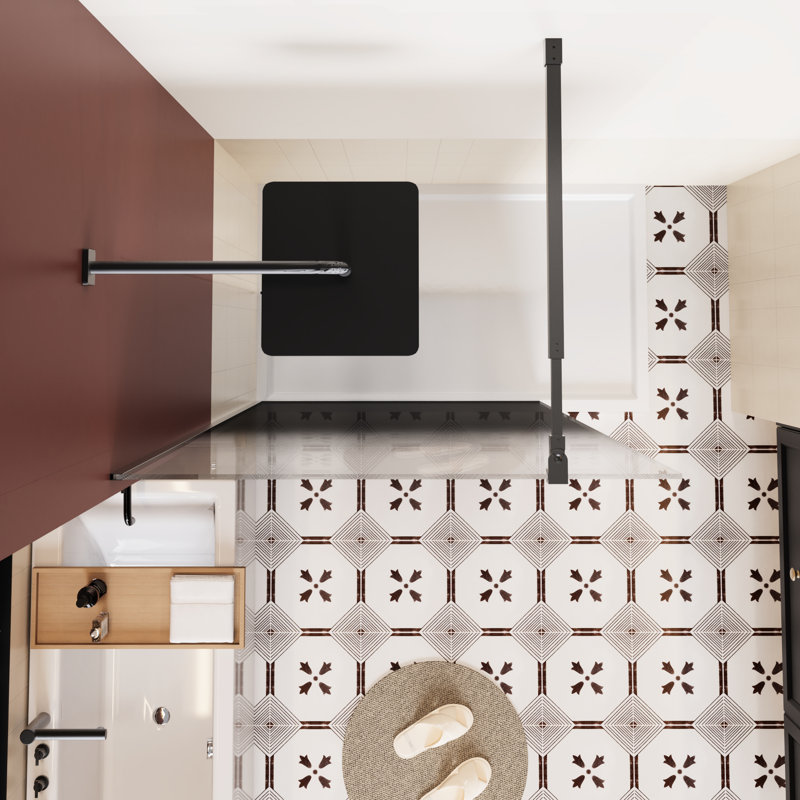 31.5" X 72" Walk - In Shower Door, Black Gradient Style, 1/4 Inch Thick Tempered Glass, Stain , Lightweight Aluminum Support Bar, Seamless Design, Left Fixed Right Sliding For Bathroom Functionality