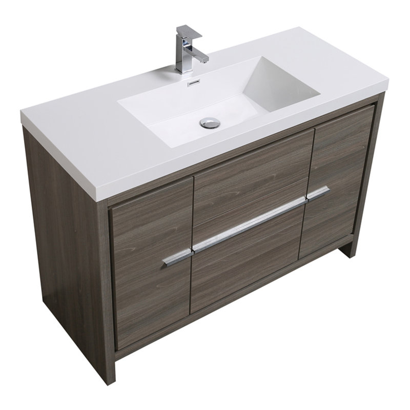 Ensemble de meuble-lavabo simple 47 po avec miroir Chetek, Gris érable