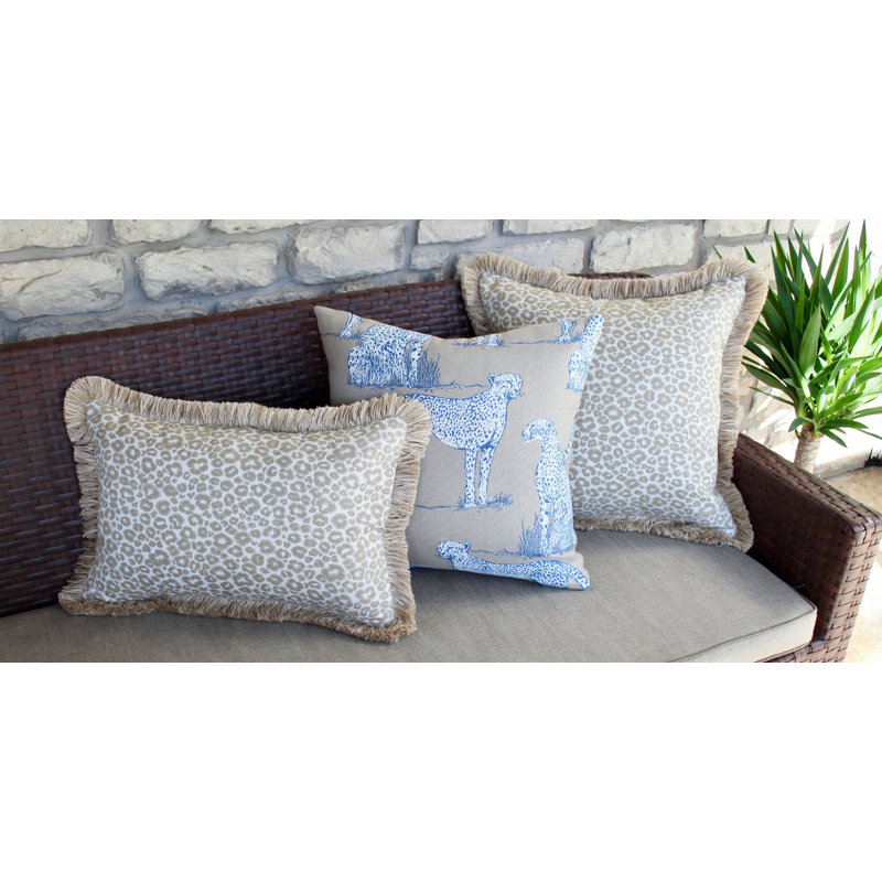 Sallie Duncan Designs Square Indoor/Outdoor Pillow Cover & Insert, Tan/White, Rectangular