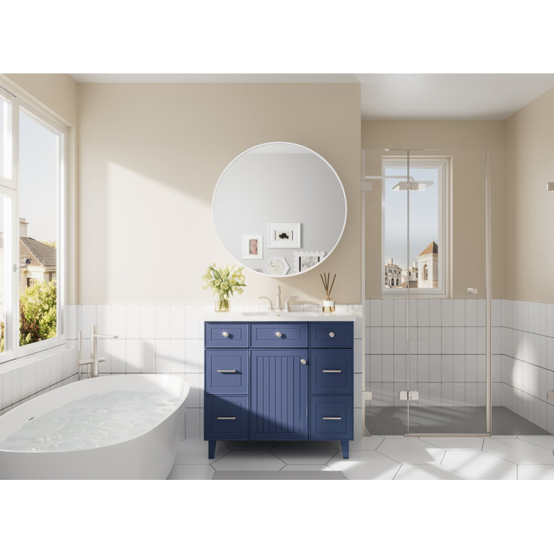 Pharmacie murale ronde avec tablettes Gervon, H 28 po x l 28 po x P 6 po, Blanc
