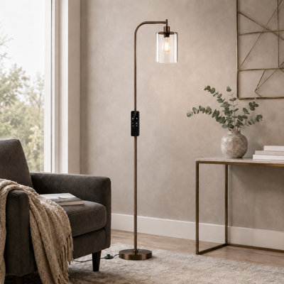 Lampe sur pied arquée à DEL 66 "à intensité variable avec abat-jour en verre et télécommande