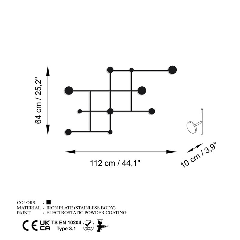 Crochet mural en métal durable, finition noire, 44,1 po x 25,2 po x 0,4 po | Fabrication 100% métal, supporte jusqu'à 22 lb | Idéal pour les solutions de rangement pour la maison, le bureau ou le garage, et pour un design élégant et fonctionnel