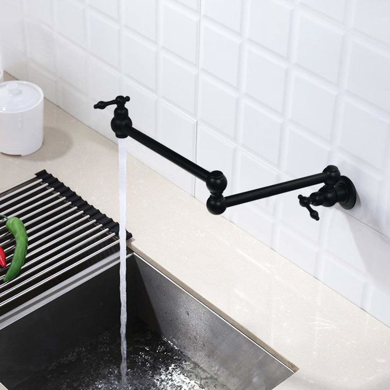 Wall Mount Pot Filler Faucet Matte Black, Double Joint Swing Arms, Scratch-, Rust-, 100% Brass For Long-Lasting Durability Mount, Black Finish, Jointed Scratch , Rust , Show