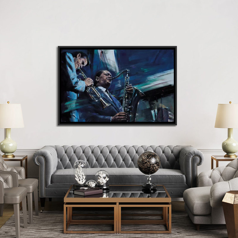 «Blue Cool» par Kim G, impression d'art graphique, H 40 po x l 60 po x P 1,5 po, Toile tendue, Aucun mat