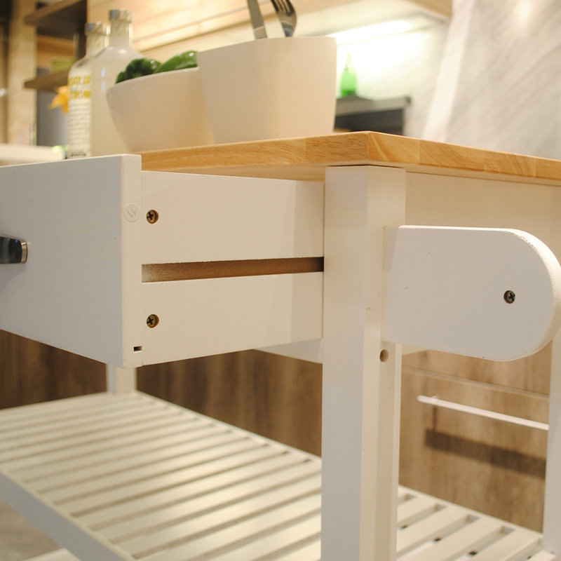 Chariot de cuisine, grande capacité et îlot de rangement mobile avec intérieur spacieux, roues verrouillables en bois d'hévéa